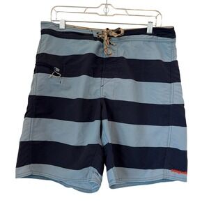 Patagonia Wavefarer Board Shorts Blue Navy Striped Sz 34 Fits 32 Med Swim Trunks